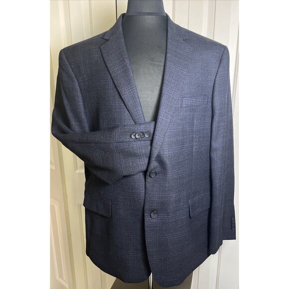 Kenneth Cole awareness men’s navy Plaid two button Double Vent blazer 46R Wool - Picture 1 of 9